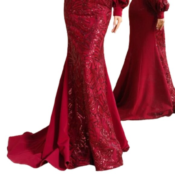 NWT Terani Couture 252E5129 2 Way Stretch Satin Formal Gown Wine Size 20 - Picture 2 of 6